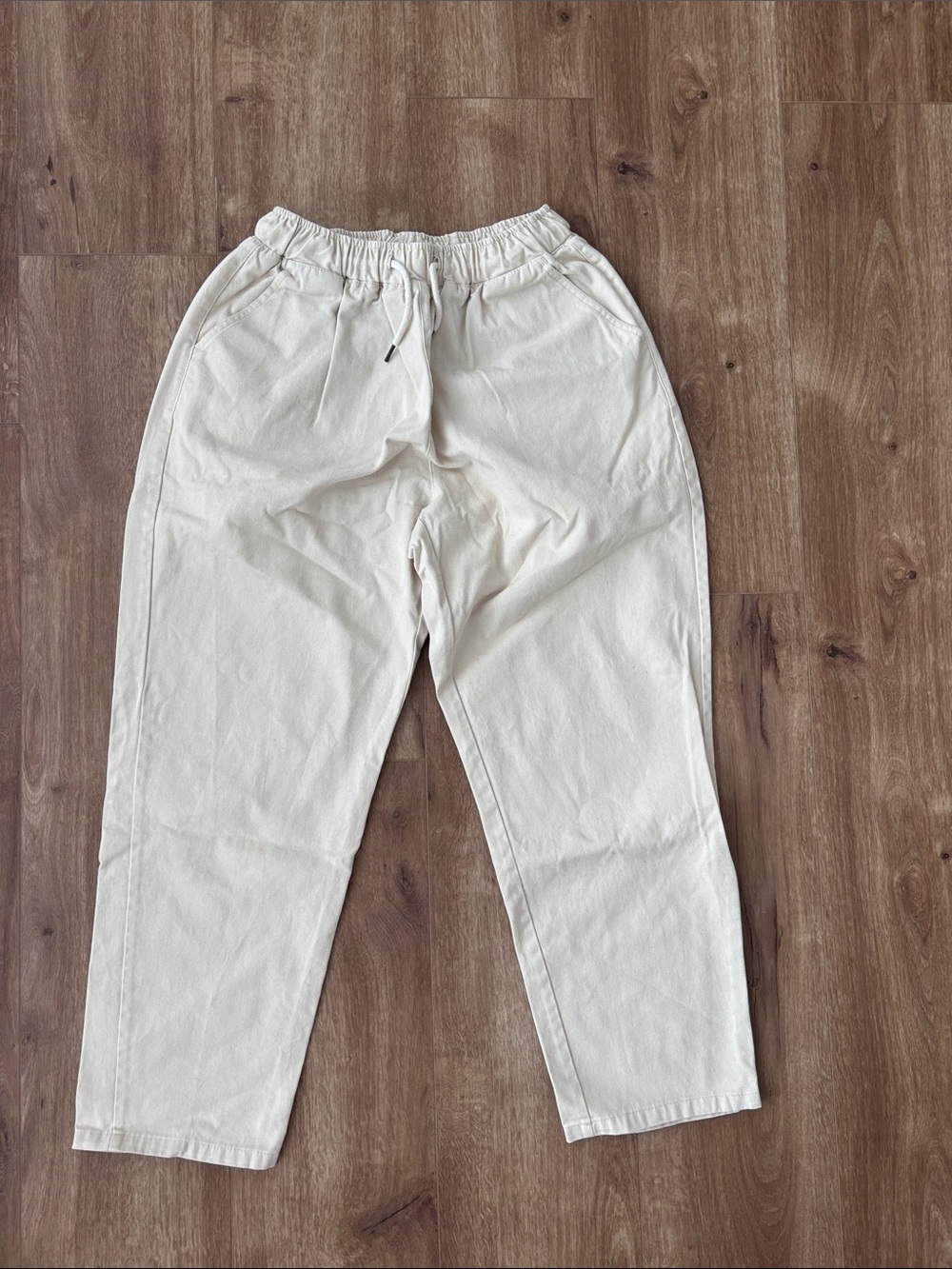 Unisex Casual Drawstring Chino Pants - Cream